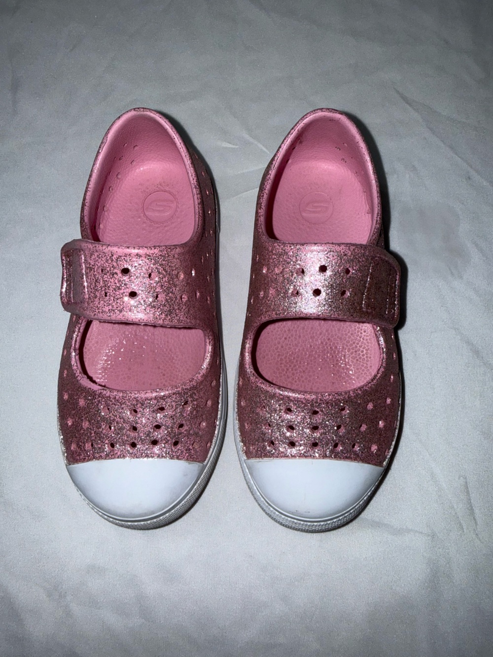 Skechers Girls Glitter Mary Jane Sandals - Rose Pink with White Toe